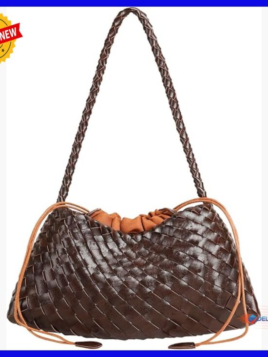 Handbags - Vegan Leather Woven Hobo Tote Shoulder Bag Small Size Handcrafted